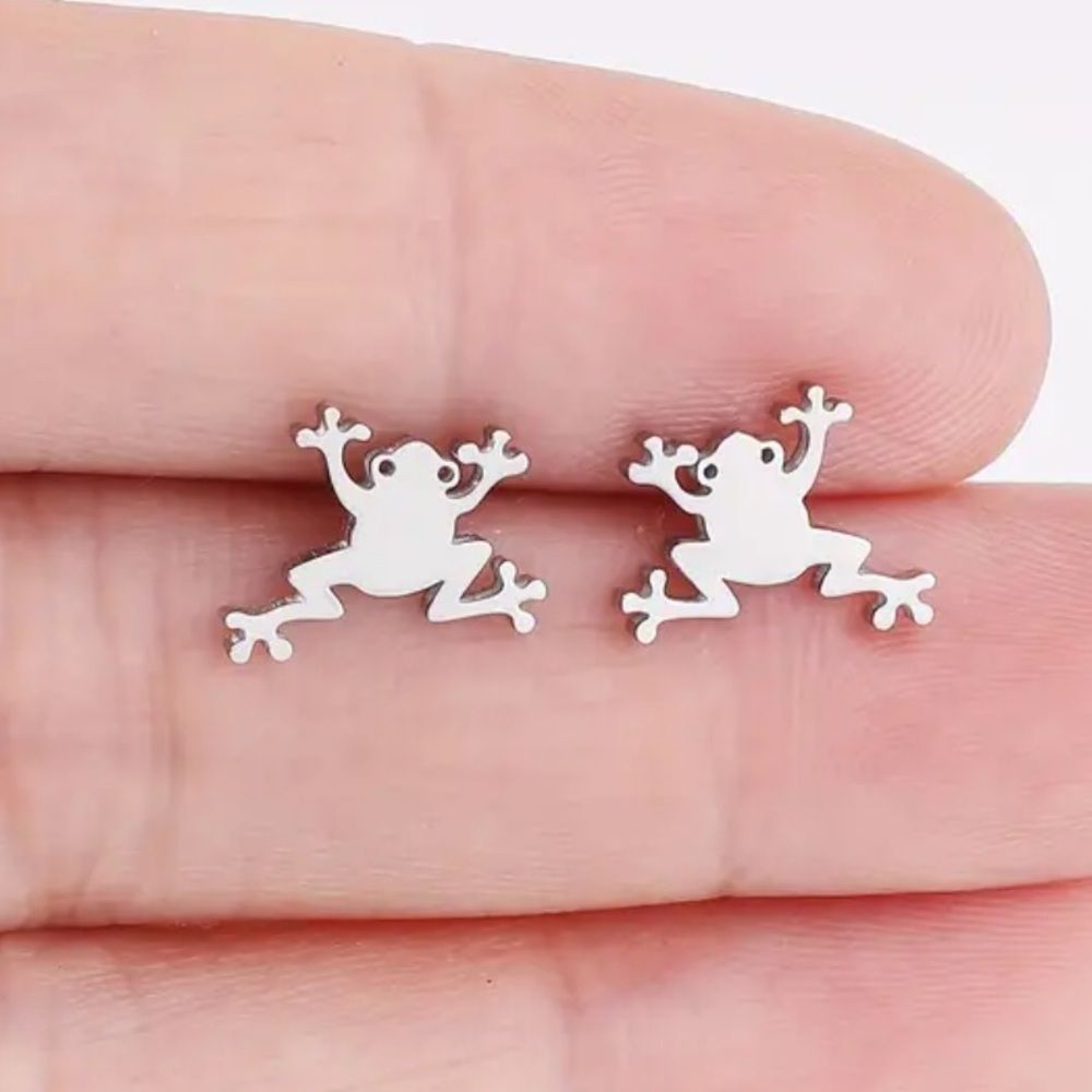 Silver Froggy Stud Earrings Frog Prince Metal Studs Cute Kid Girl Adult Gift